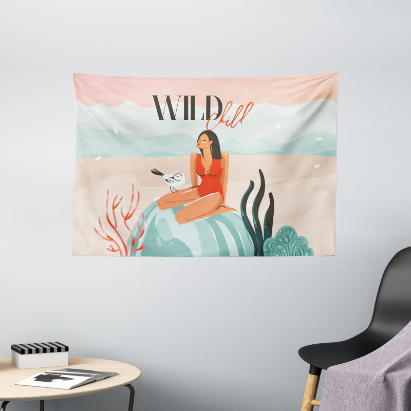 Wild Child Girl Rock Wide Tapestry