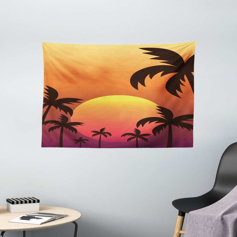 Sunset with Palms Art Wide Tapestry