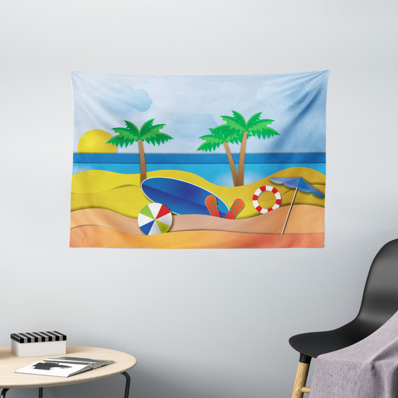 Paper Cut Art Seaside Wide Tapestry