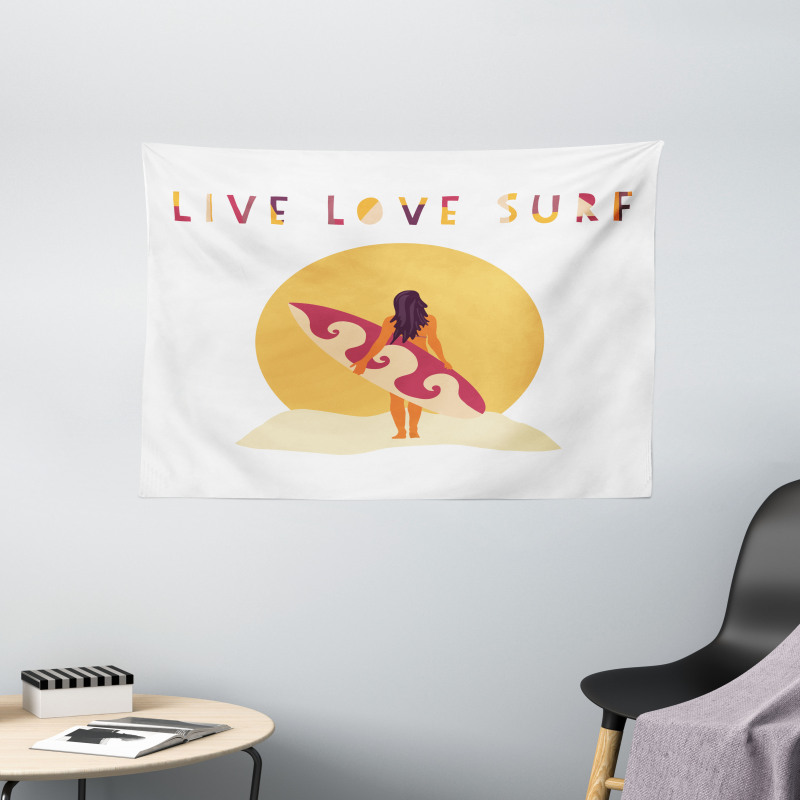 Live Love Surf Girl Wide Tapestry