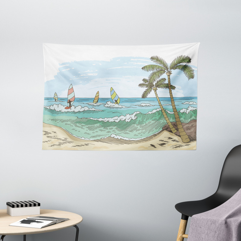 Windsurfing Sketch Wide Tapestry