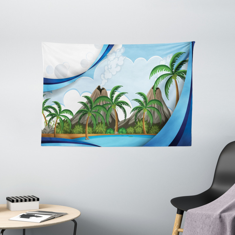 Exotic Volcano Island Wide Tapestry