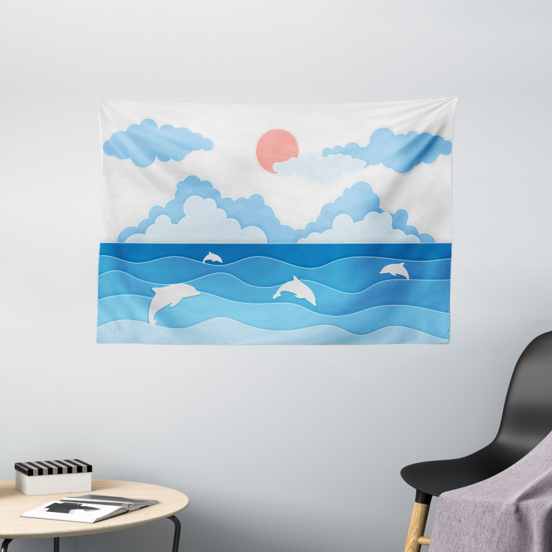 Seascape Art Dolphins Wide Tapestry