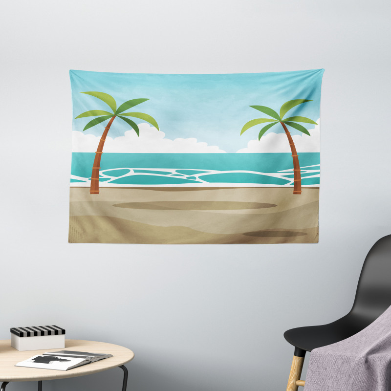 Ocean and Palm Trees Wide Tapestry