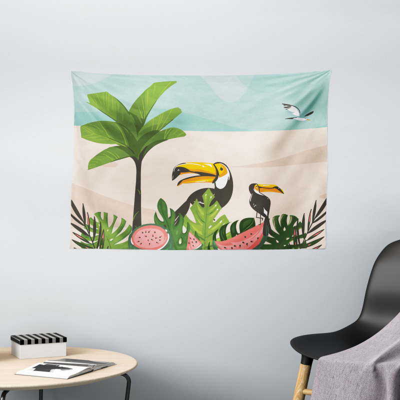 Watermelons Toucans Wide Tapestry