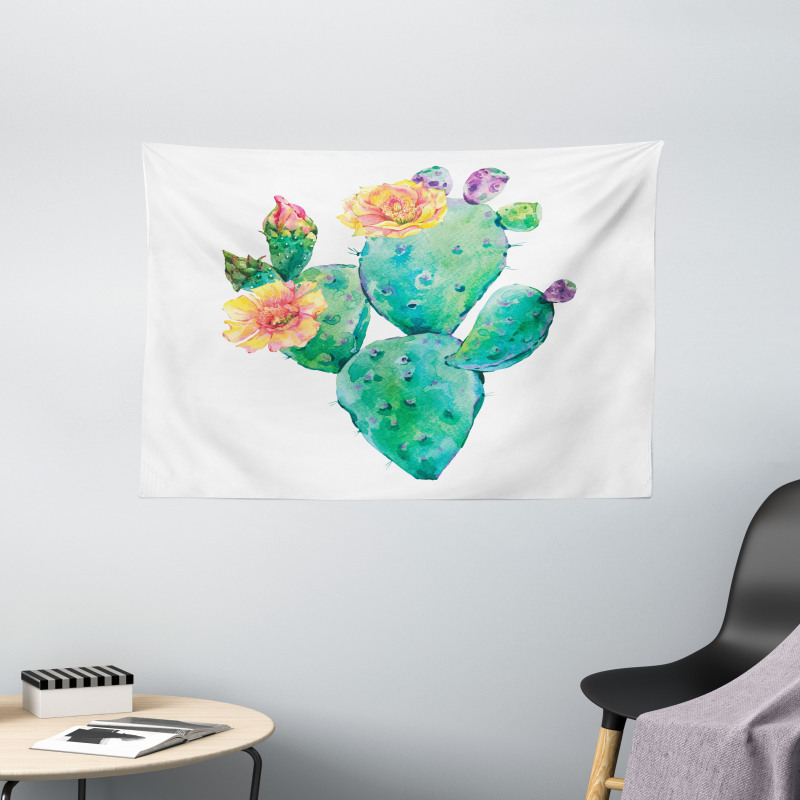 Cactus with Flowers Wide Tapestry