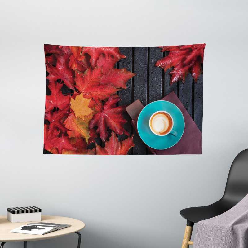 Coffee Fall Leaves Wide Tapestry