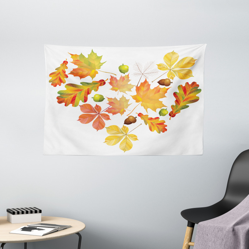 Leaves Acorns Heart Wide Tapestry