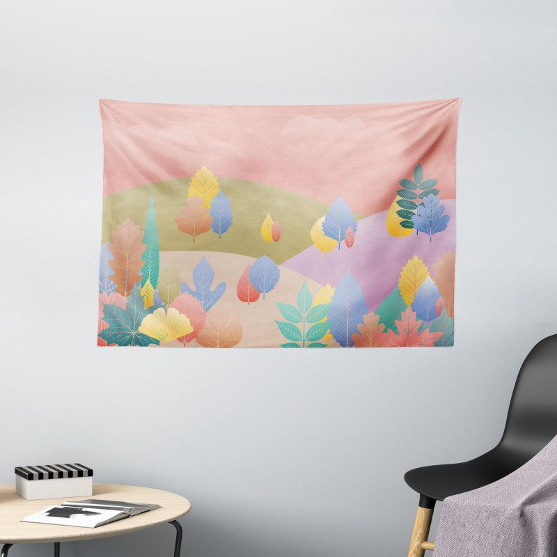 Pastel Fall Leaves Wide Tapestry