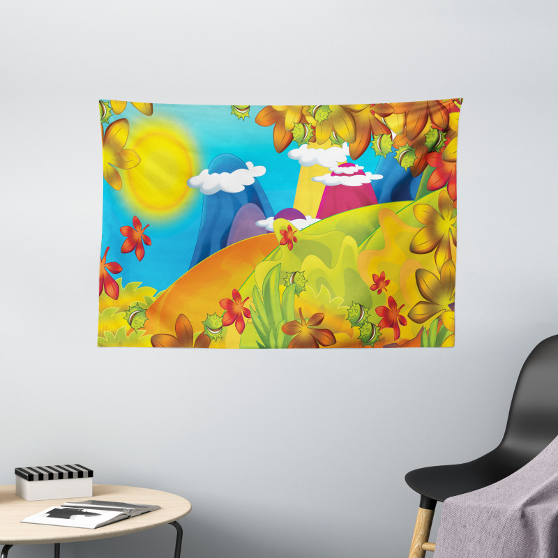 Cartoon Autumn Nature Wide Tapestry