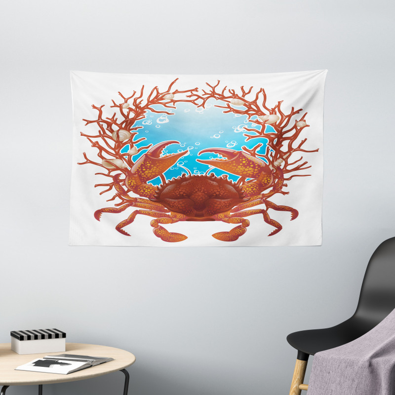 Seashells and Red Coral Wide Tapestry