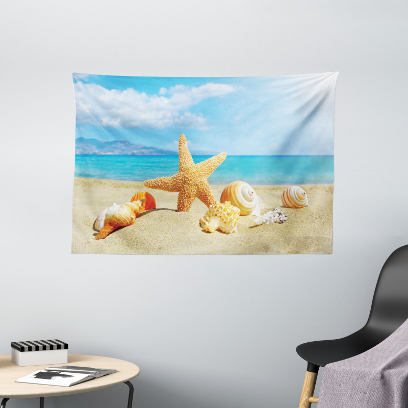 Beach Sand with Starfish Wide Tapestry