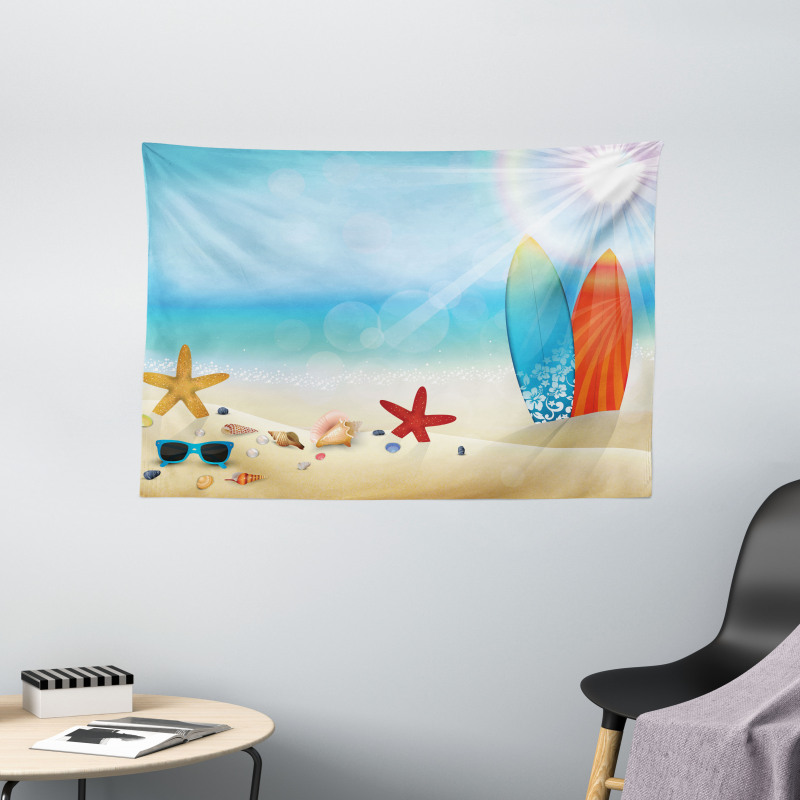 Sand Beach Surfboard Wide Tapestry