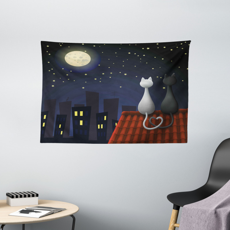 Cats on the Roof Valentines Wide Tapestry