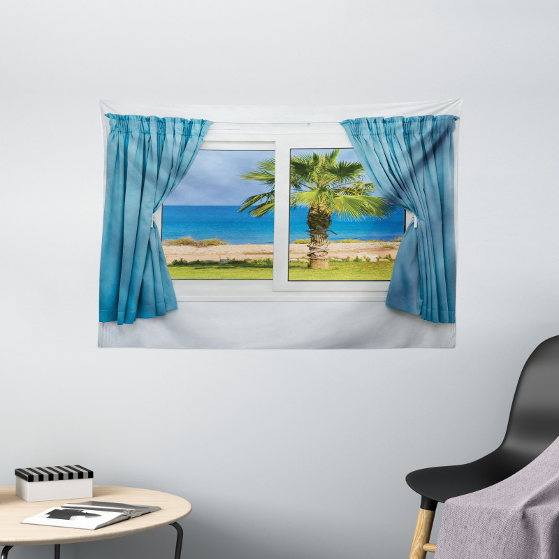 Shore Palm Tree Island Wide Tapestry