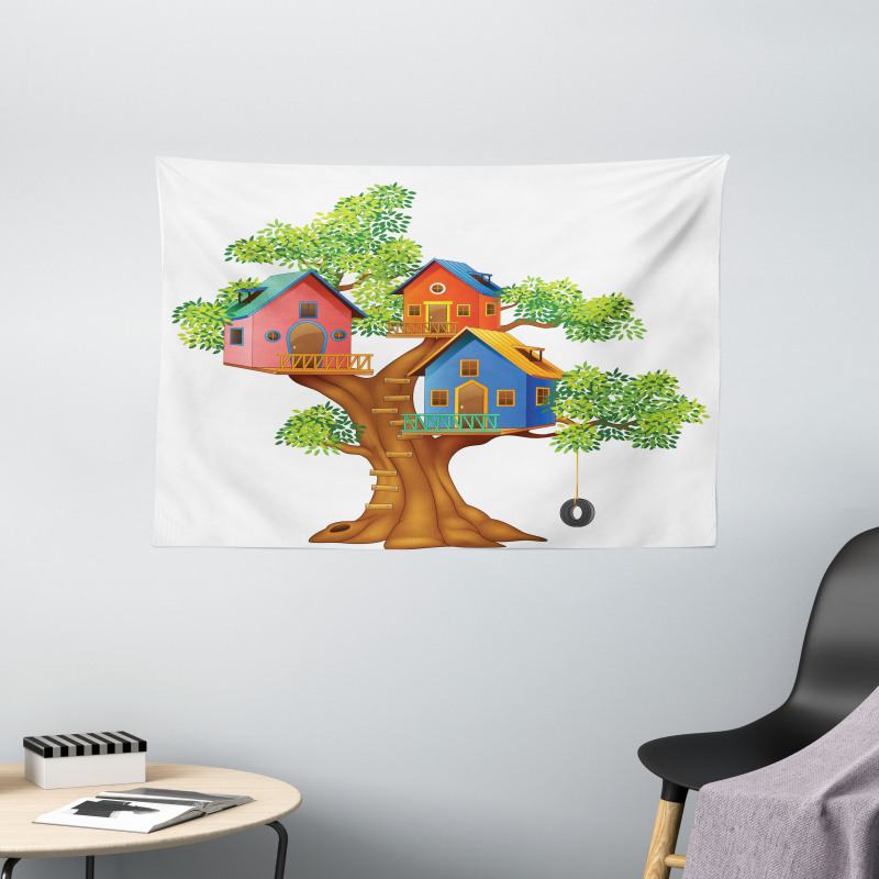 Cartoon Cottages Wide Tapestry