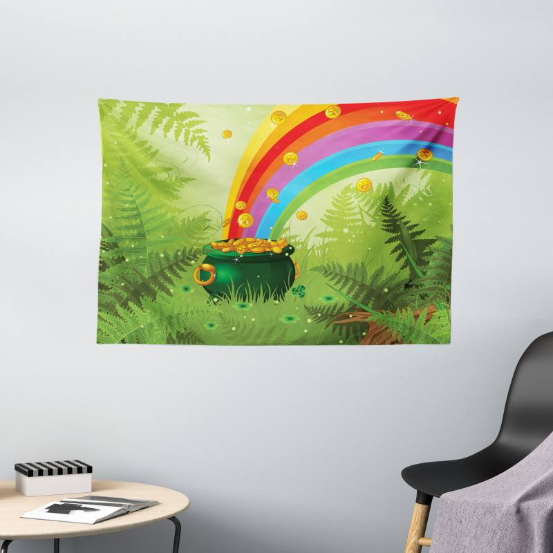 Pot of Coins and Rainbow Wide Tapestry
