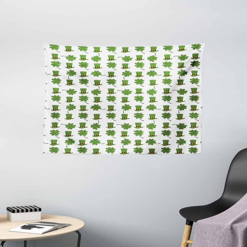 Leprechaun Hat and Shamrock Wide Tapestry