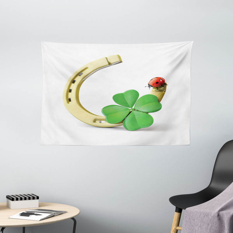 Horseshoe Ladybug Shamrock Wide Tapestry