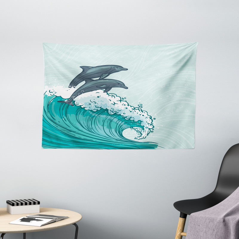 Sea Waves Sketch Art Wide Tapestry