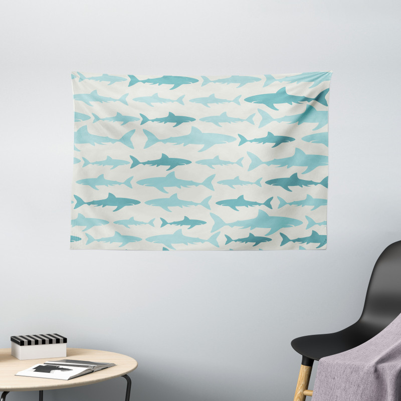 Swimming Sharks in Sea Wide Tapestry
