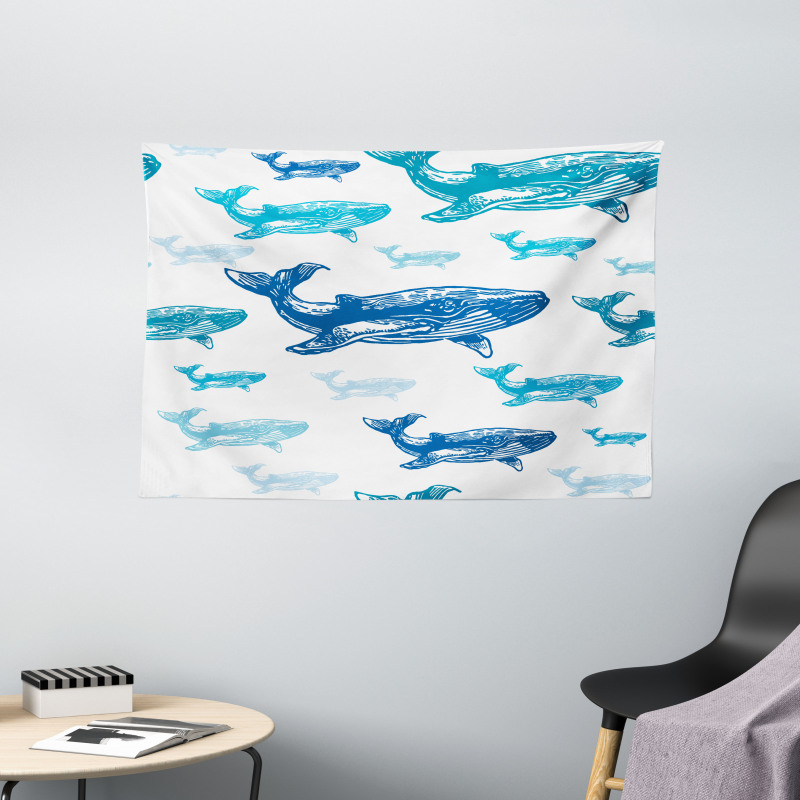 Ocean Animals Colorful Wide Tapestry
