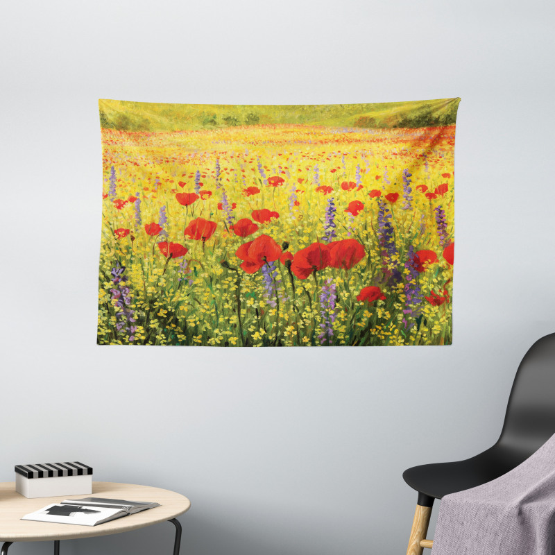 Field with Poppies Farm Wide Tapestry
