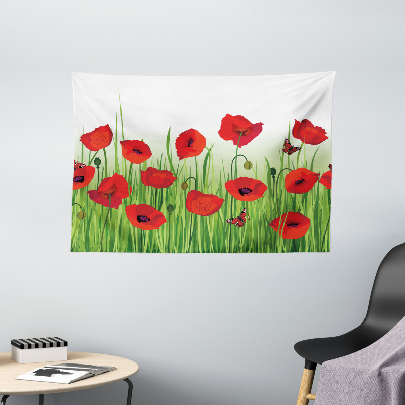Butterfly Floral Design Wide Tapestry
