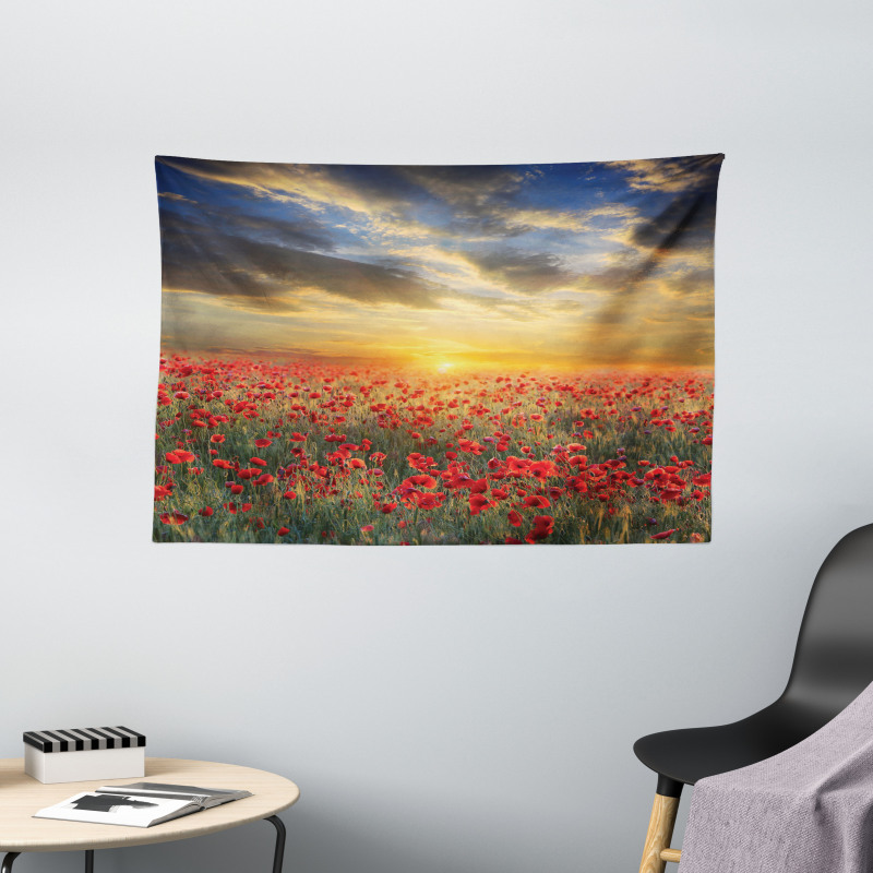 Scenic Field Sunset Sky Wide Tapestry