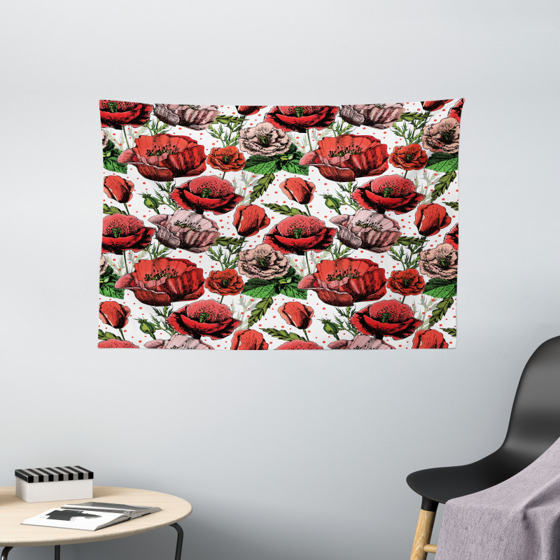 Colorful Petals Polkadots Wide Tapestry