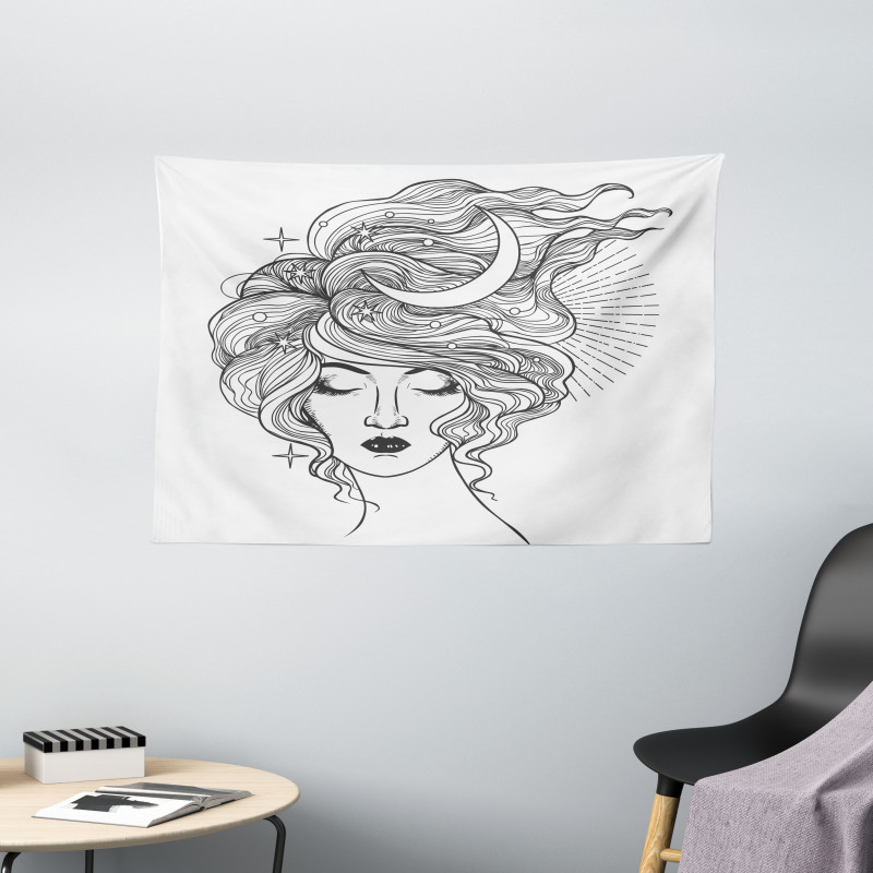 Modern Woman Starry Hair Wide Tapestry