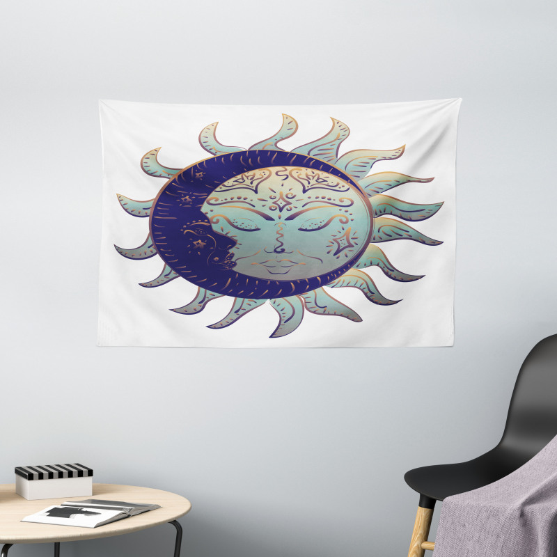 Boho Sun and Crescent Wide Tapestry