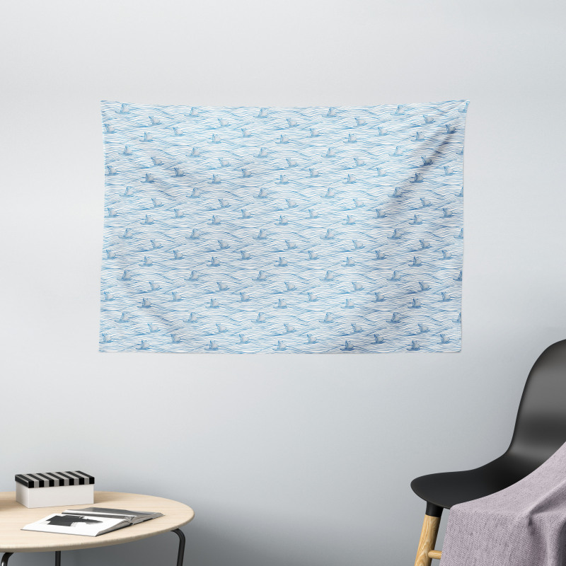 Sea Waves Sailboat Sketch Wide Tapestry