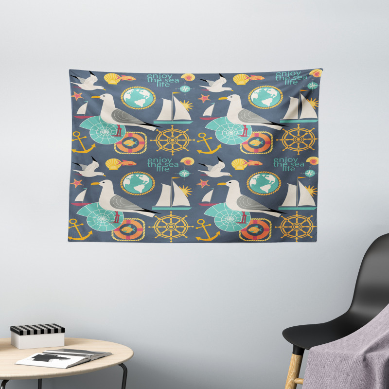 Sea Life Fish Gull Wide Tapestry