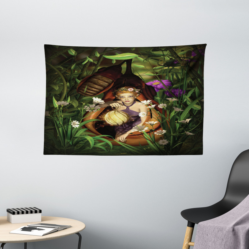 Elf with Green Lantern Wide Tapestry