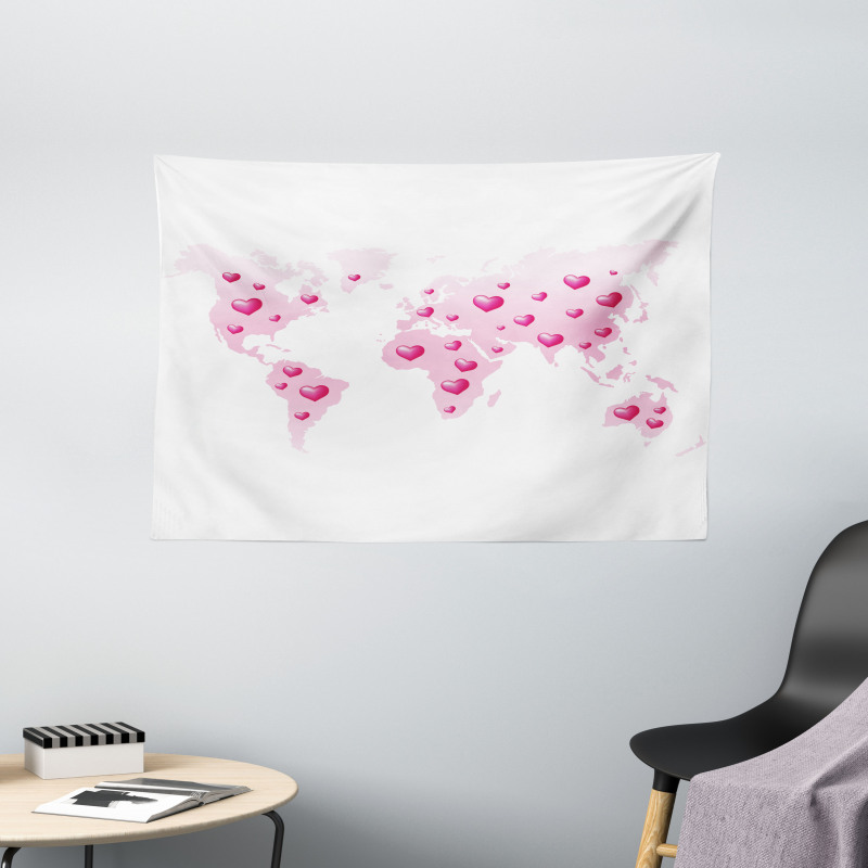 Global Dots Heart Love Wide Tapestry