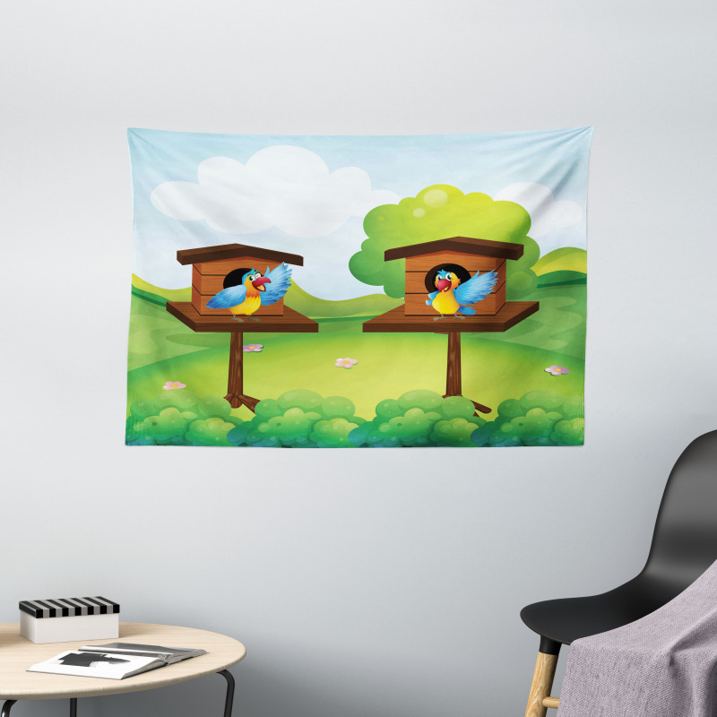 Winged Animals Nest Wide Tapestry