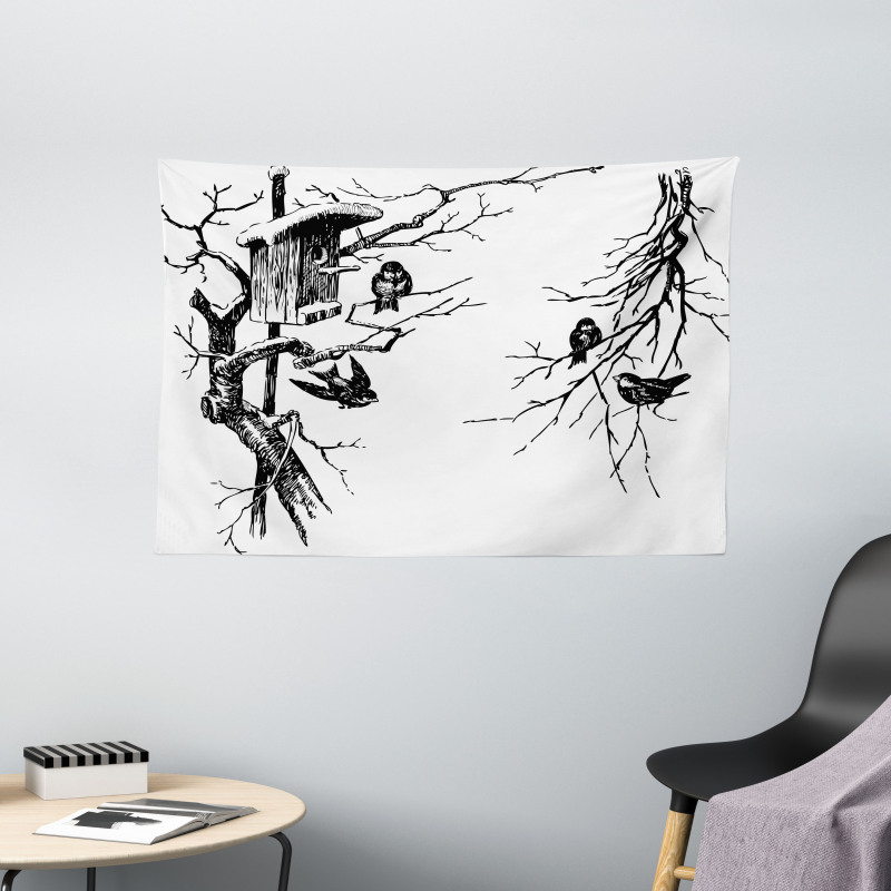 Nest of Sparrows Wide Tapestry