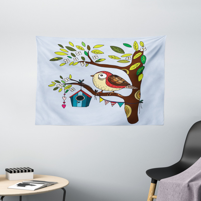 Flying Animal Tree Art Wide Tapestry