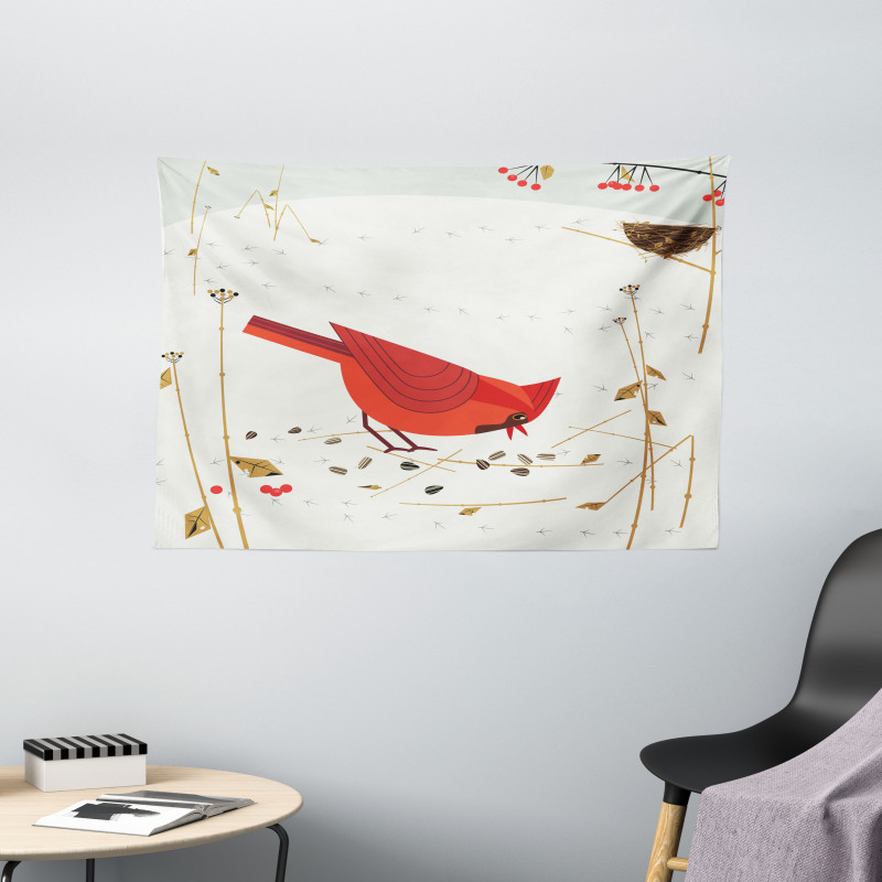 Red Cardinal in Autumn Wide Tapestry