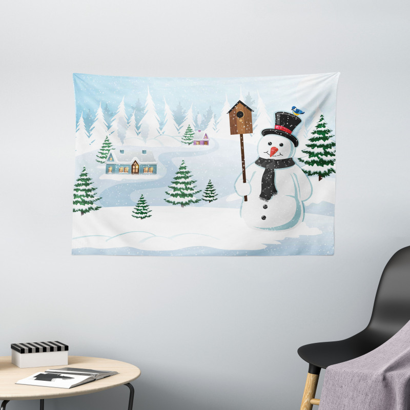 Frosty Holds Nest Graphic Wide Tapestry