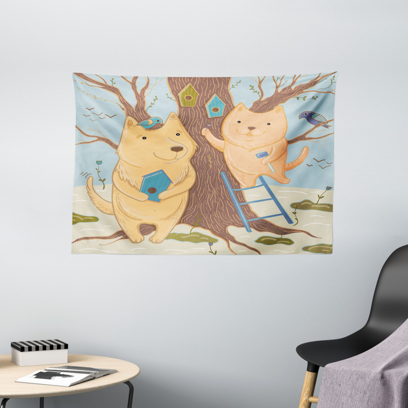 Couple Bears Tree Wide Tapestry