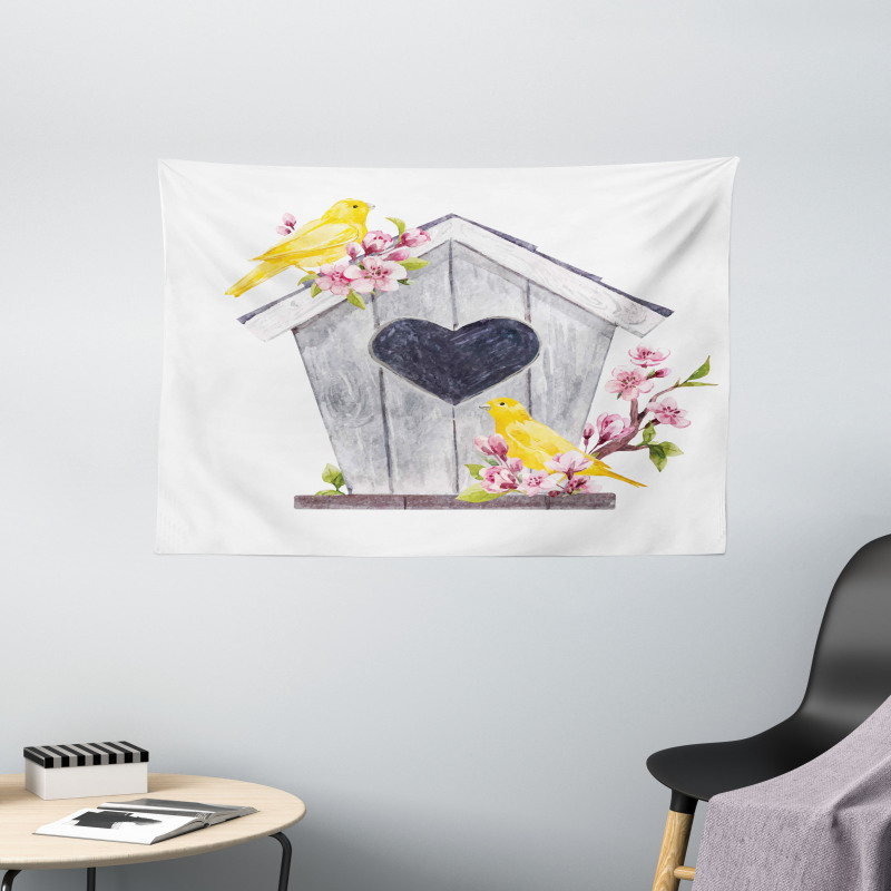 Heart Floral Nest Wide Tapestry