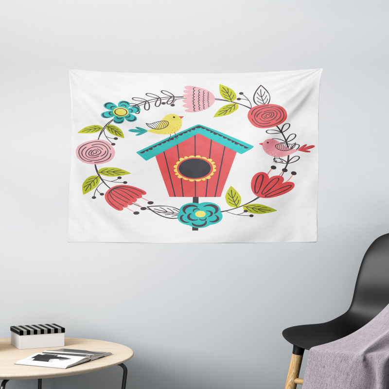 Winged Animals Nest Art Wide Tapestry