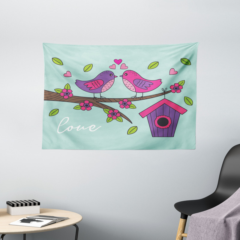 Valentines Love Flowers Wide Tapestry