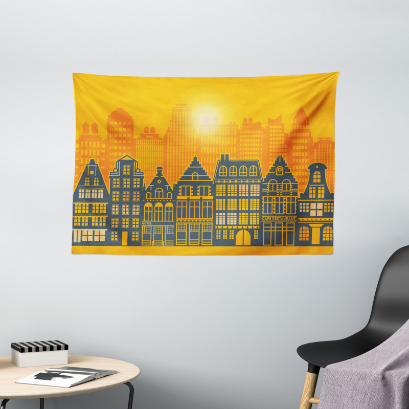 Urban Retro Architecture Wide Tapestry