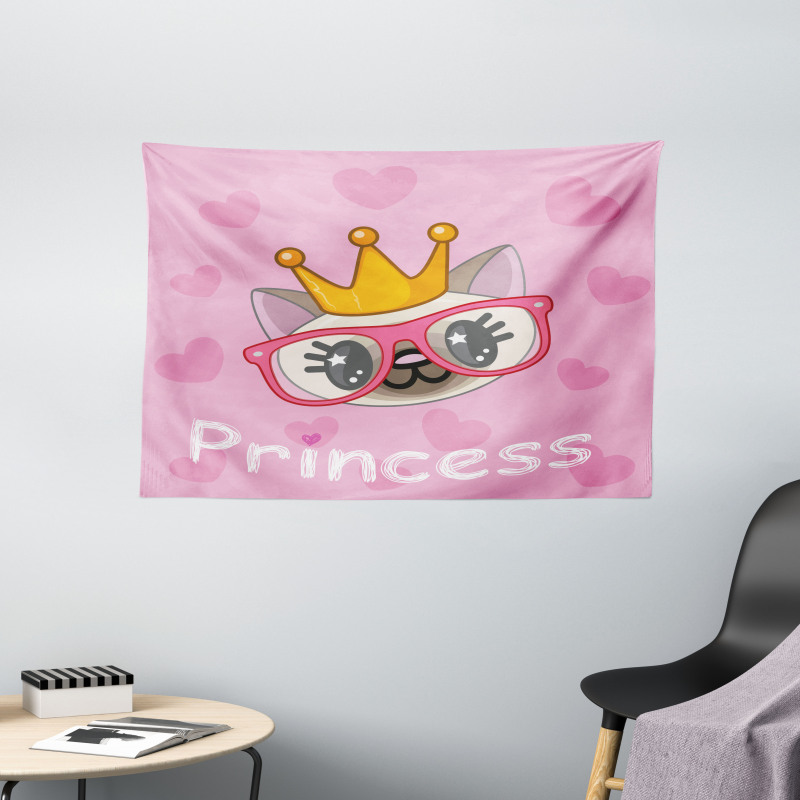 Happy Princess Cat Wide Tapestry
