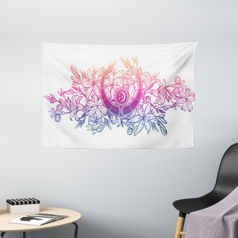 Lily Flowers and Crescent Wide Tapestry