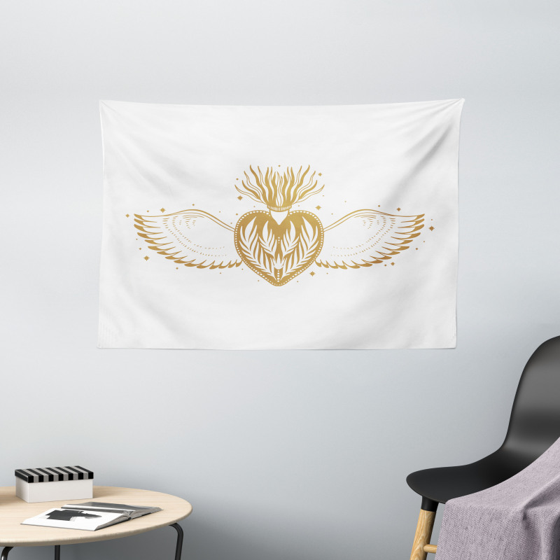 Winged Heart with Crown Wide Tapestry