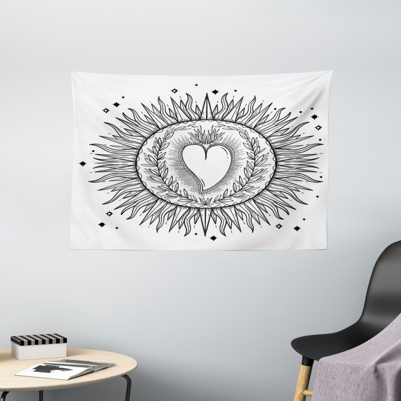 Sun with Heart Art Wide Tapestry